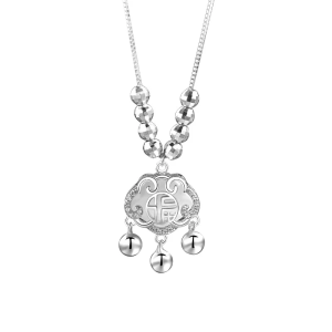 Tang Style Peaceful Lock Necklace -Silver