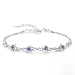 Purple White Diamond Bracelet -Sterling Silver