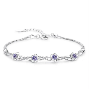 Purple White Diamond Bracelet -Sterling Silver